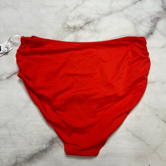 Anne Cole High Waist Bikini Bottom Spice Red Size M Convertible 3-way Shirred - Picture 4 of 5
